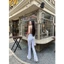 Quần Jeans Nữ Lưng Cao Ốn Loe Dài Màu Trắng Phối Cào Rách thời Trang Co giãn