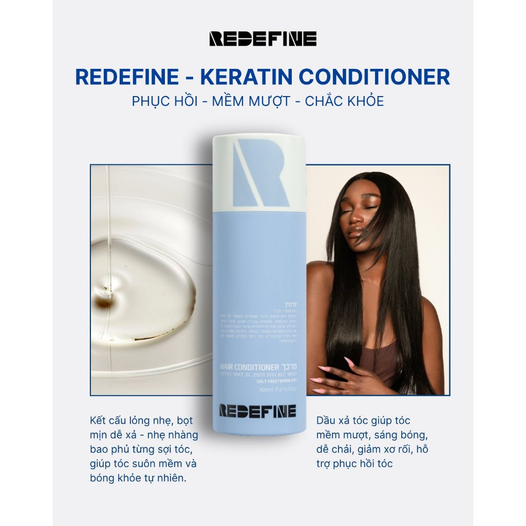 Combo Gội Xả Phục Hồi Tóc REDEFINE Keratin - Bộ Đôi Chăm Sóc Tóc Chuẩn Salon Tại Nhà