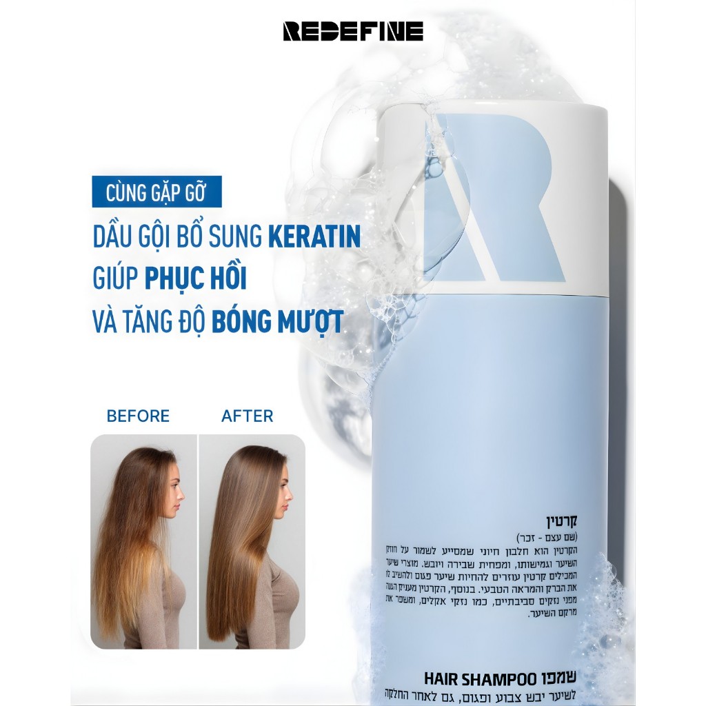 Dầu gội REDEFINE-Keratin Shampoo phục hồi tóc hư tổn - Dầu gội cho tóc nhuộm uốn, khô xơ (400ml)