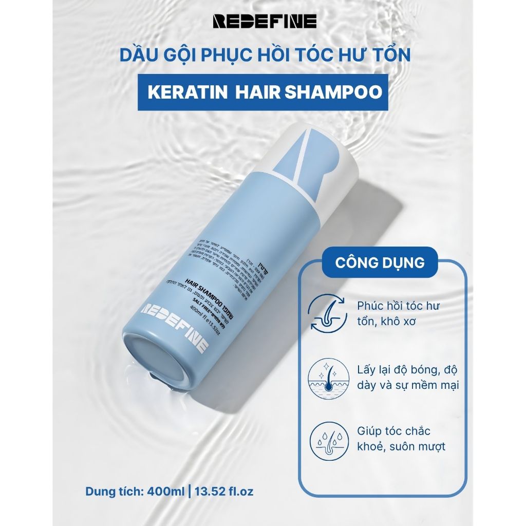 Dầu gội REDEFINE-Keratin Shampoo phục hồi tóc hư tổn - Dầu gội cho tóc nhuộm uốn, khô xơ (400ml)
