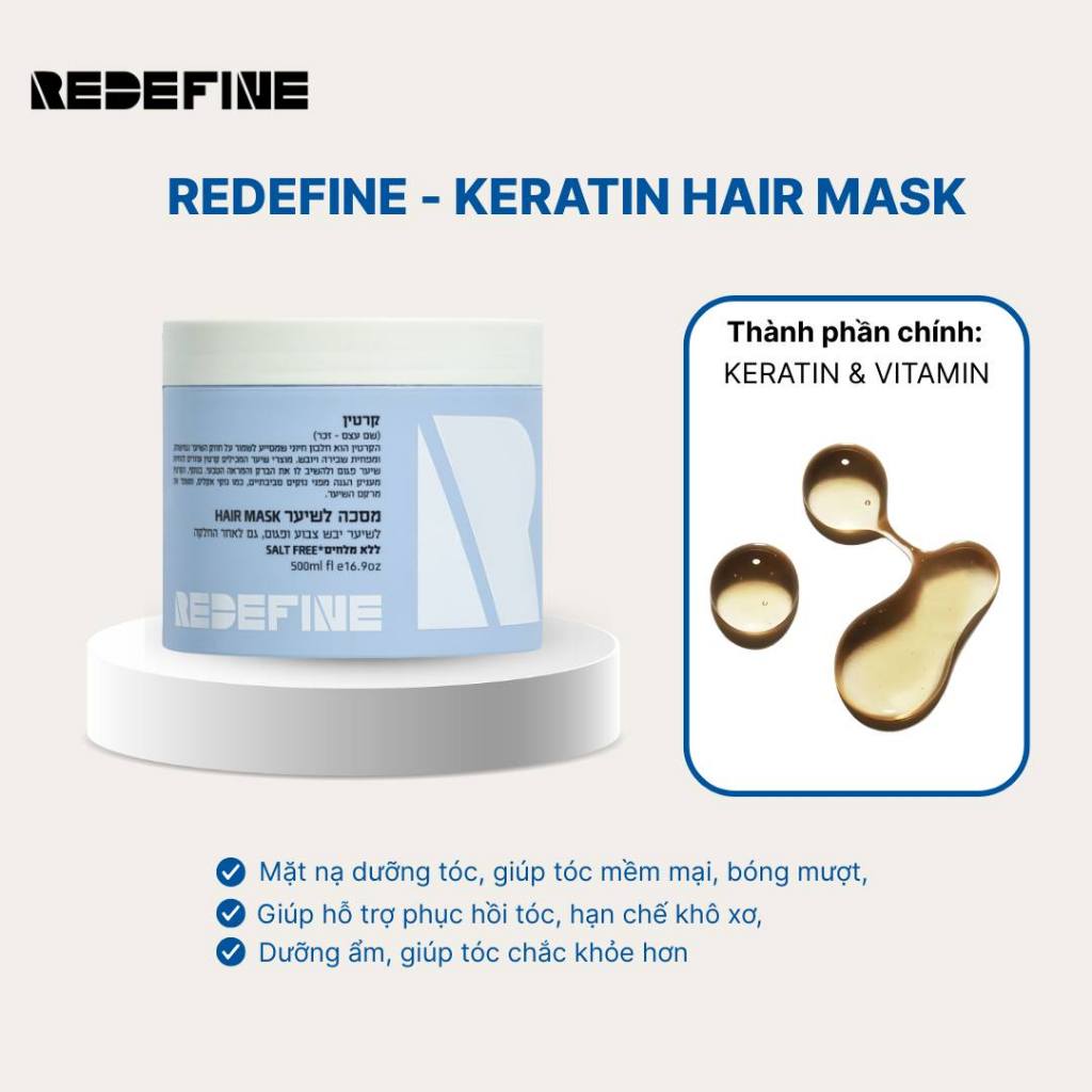 Kem ủ tóc REDEFINE-Keratin Hair Mask phục hồi chuyên sâu - Mặt nạ tóc Keratin cho tóc khô xơ, hư tổn (500ml)