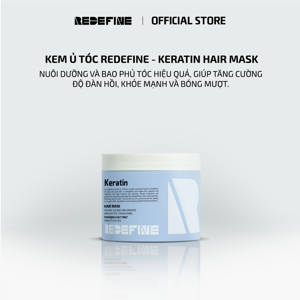 Kem ủ tóc REDEFINE-Keratin Hair Mask phục hồi chuyên sâu - Mặt nạ tóc Keratin cho tóc khô xơ, hư tổn (500ml)
