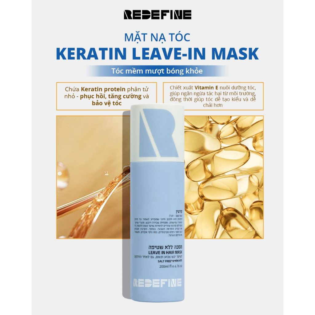 Mặt nạ ủ tóc REDEFINE-Keratin Leave-In phục hồi tóc hư tổn - Xịt dưỡng tóc cao cấp cho tóc khô xơ, nhuộm uốn (250ml)