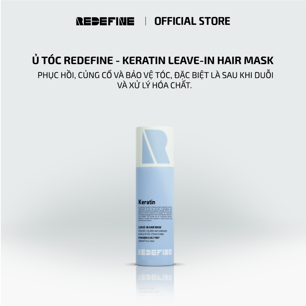 Mặt nạ ủ tóc REDEFINE-Keratin Leave-In phục hồi tóc hư tổn - Xịt dưỡng tóc cao cấp cho tóc khô xơ, nhuộm uốn (250ml)