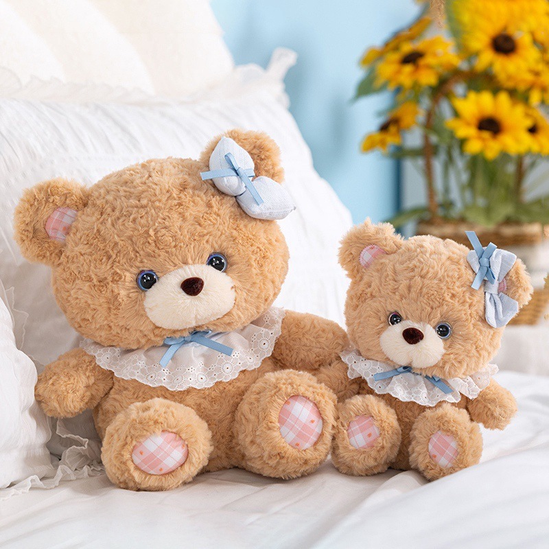 Bộ Đôi Gấu Bông Thỏ Hồng và Gấu Teddy Nâu Lông Xù Mắt Sao Dễ Thương  Quà Tặng Sinh Nhật Cho Bạn Gái,Cho Bé.Bobesu