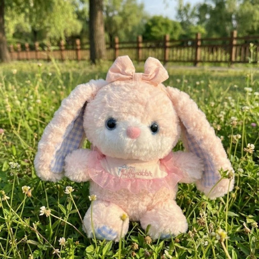 Gấu bông thỏ hồng và gấu nâu lông xù tai dài đeo yêm nơ dễ thương làm quà tặng sinh nhật cho bé, bạn gái