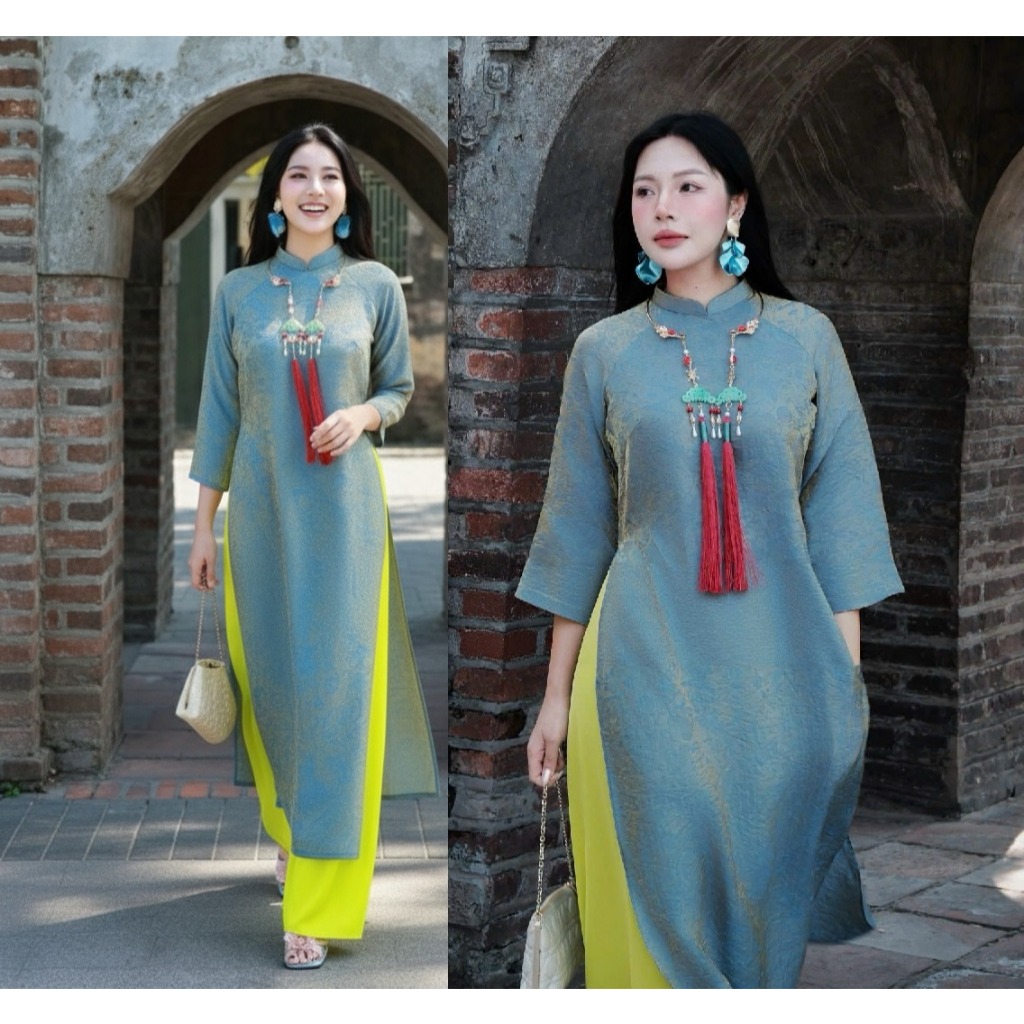 Set áo dài cách tân suông chất tằm óng cao cổ hot hit tay lỡ nhiều màu + Quần ống rộng mặc Tết Lễ truyền thống T1478G