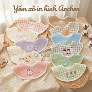 Yếm họa tiết Hàn cao cấp họa tiết in nhiệt, dáng cổ tròn, hoa, vuông đáng yêu chất liệu muslin