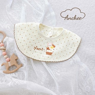 Yếm ăn dặm xô muslin Anchee cổ tròn cho bé – Mềm nhẹ, thấm hút tốt, nhiều mẫu xinh