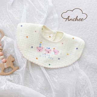 Yếm ăn dặm xô muslin Anchee cổ tròn cho bé – Mềm nhẹ, thấm hút tốt, nhiều mẫu xinh