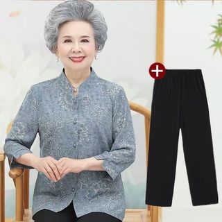 Áo sơ mi mỏng tay tứ quý của bà 60 tuổi, áo mùa hè cho bà già