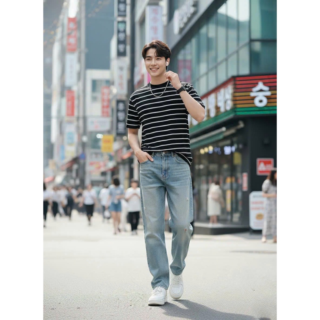 Áo thun Stee Cổ tròn Sọc ngang BASIC LINE B&W Local ICVCVVNI Unisex