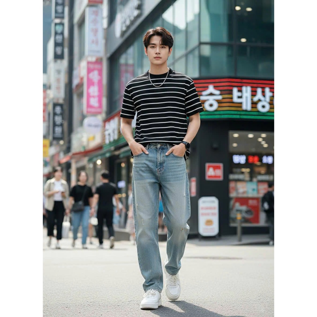 Áo thun Stee Cổ tròn Sọc ngang BASIC LINE B&W Local ICVCVVNI Unisex