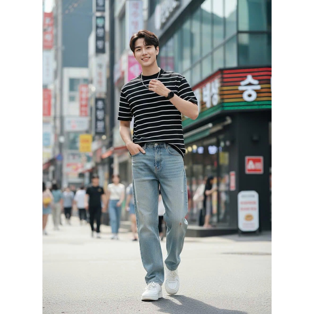 Áo thun Stee Cổ tròn Sọc ngang BASIC LINE B&W Local ICVCVVNI Unisex