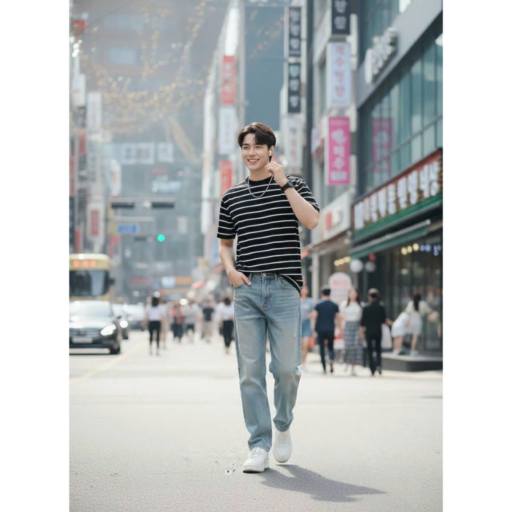 Áo thun Stee Cổ tròn Sọc ngang BASIC LINE B&W Local ICVCVVNI Unisex