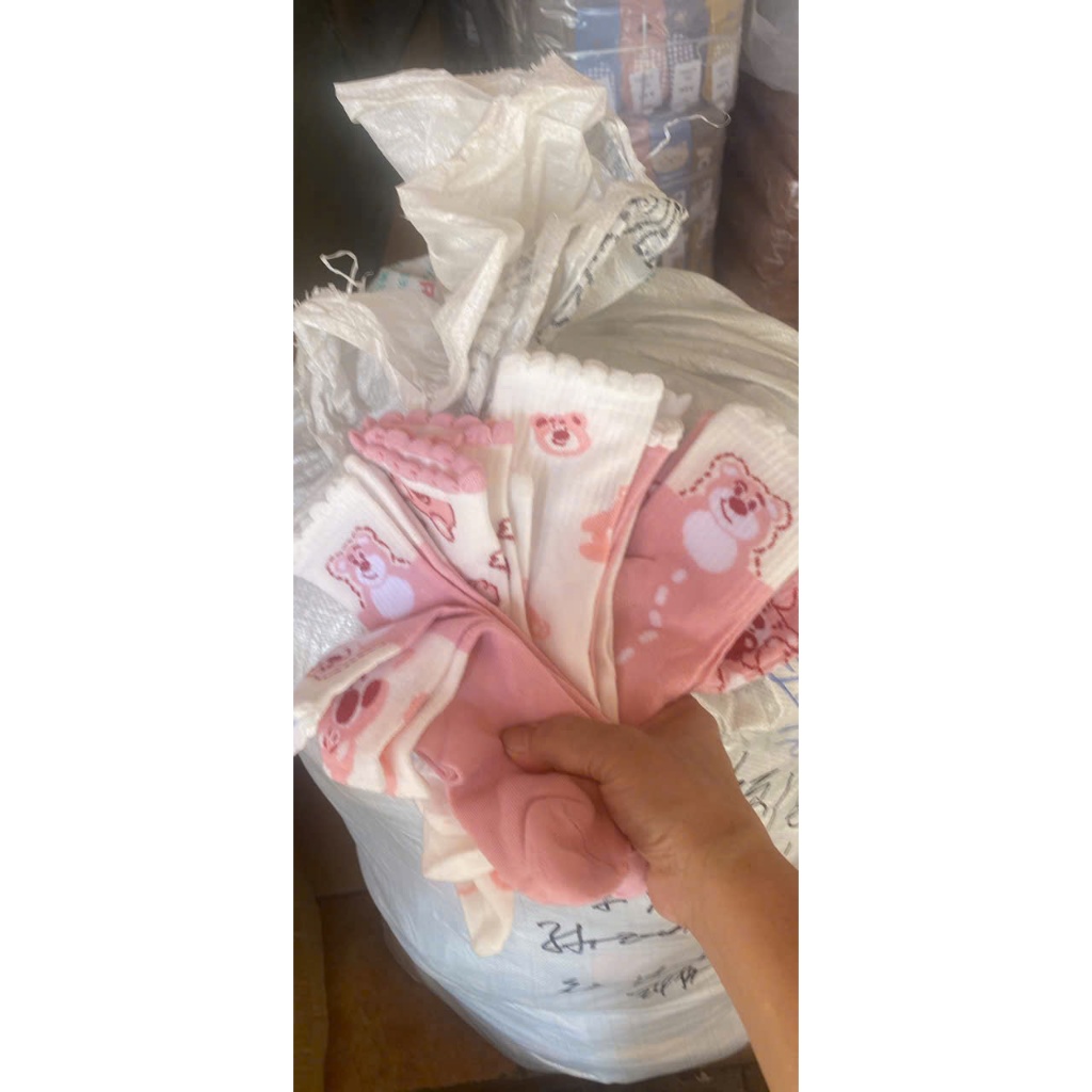 Set 10 Đôi Tất Gấu Hồng Dễ Thương – Vớ Nữ Cổ Cao Họa Tiết Hoạt Hình, Cotton Mềm Mịn, Thoáng Khí
