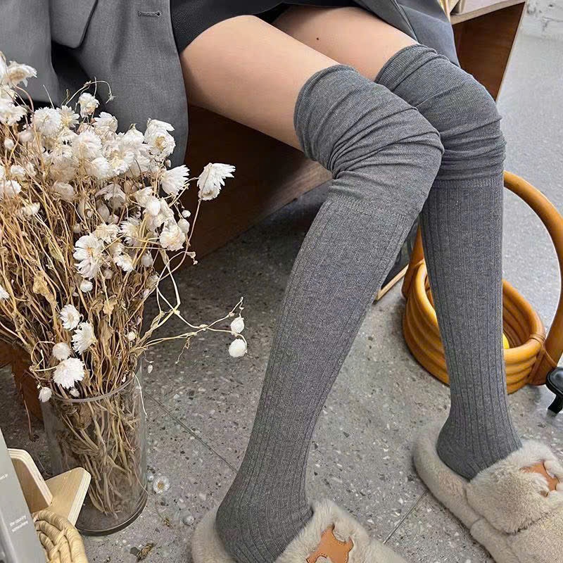 Tất Dài Qua Gối Nữ Gân Sọc Co Giãn – Vớ Cao Đùi Thời Trang Hàn Quốc, Giữ Ấm Mềm Mịn, Nhiều Màu Basic