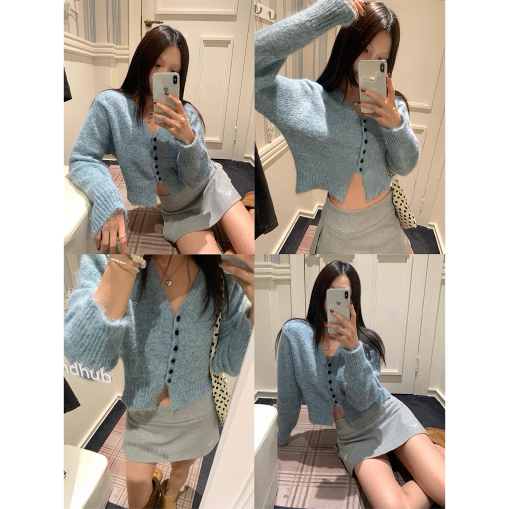 (HÀNG SẴN) Áo Len Cardigan Tay Dài Xanh Dương Siêu Hot | BigBuy360 - bigbuy360.vn