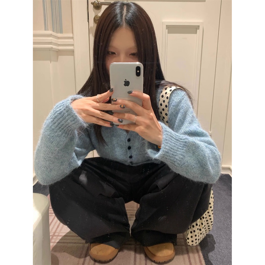 (HÀNG SẴN) Áo Len Cardigan Tay Dài Xanh Dương Siêu Hot | BigBuy360 - bigbuy360.vn
