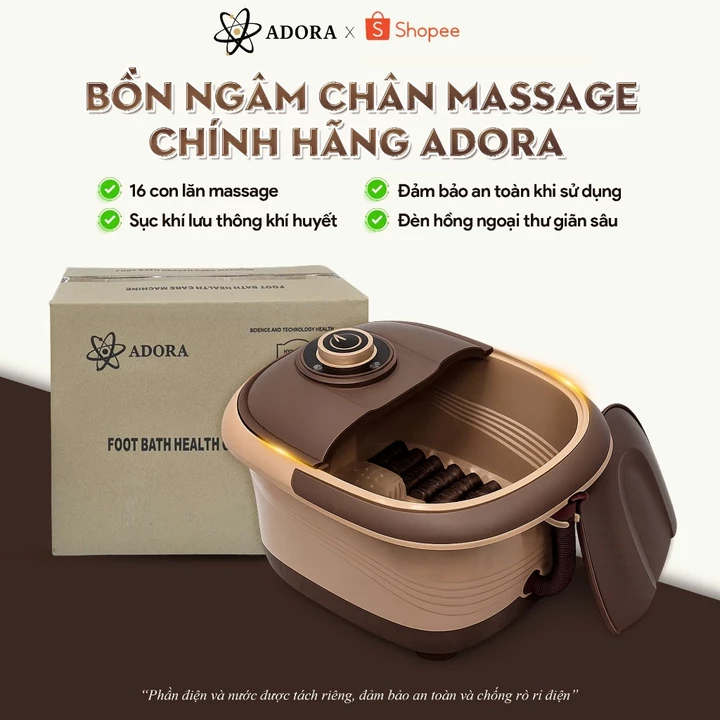 Chậu Ngâm Chân Massage ADORA, Bồn Ngâm Chân Massage Có Sục Khí, Bồn Massage Chân Thải Độc Tự Làm Nóng Nước