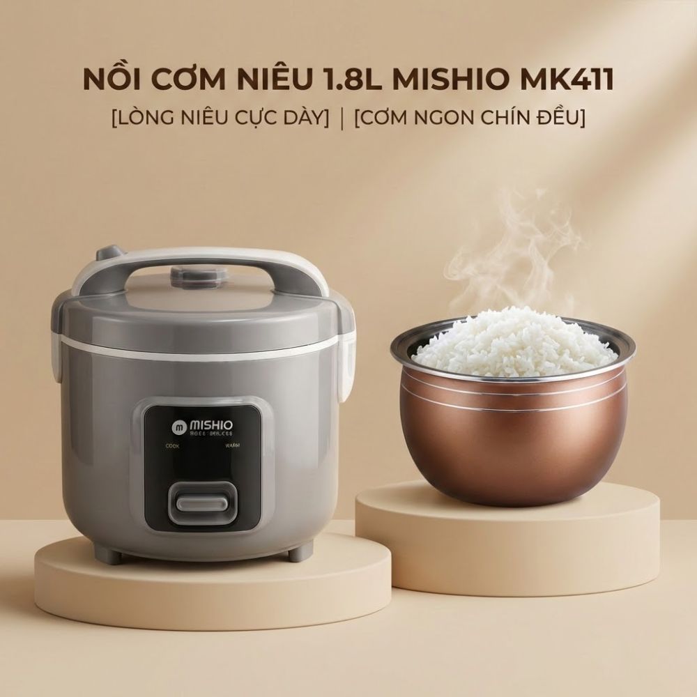 Nồi Cơm Điện Mishio 0.8L - 1.2L - 1.5L - 1.8L Bảo Hành 18 Tháng Chính ...