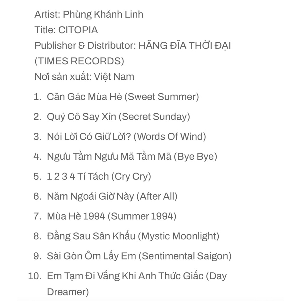Băng Cassette Phùng Khánh Linh - CITOPIA