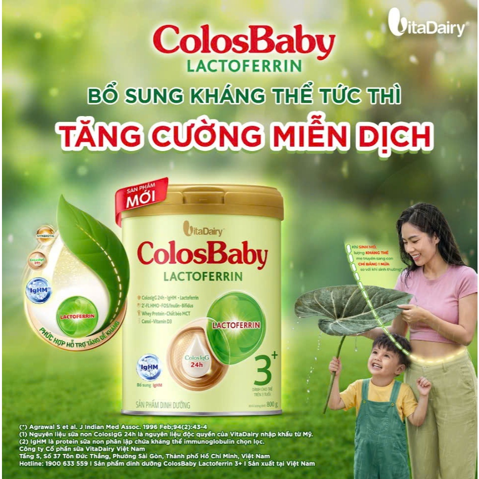 (Mẫu Mới) Vitadairy Colosbaby Lactoferin 0+1+2+ 800gr hỗ trợ tiêu hóa đề kháng