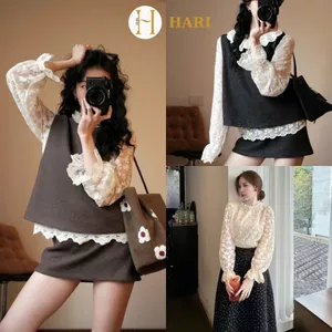 Set Áo Dạ Hari 2 Chi Tiết Áo Gile Mặc 2 Kiểu Mix Chân Váy Ngắn Chất Dạ Basic Thanh Lịch Set Dạ Mặc Tết (Ko kèm áo trong)