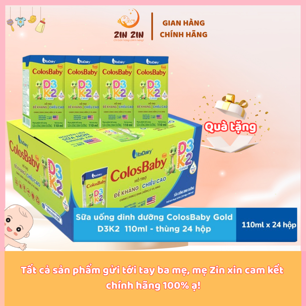 Thùng 24h x 110ml (6 lốc) Sữa pha sẵn Colosbaby D3K2 cải tiên mẫu mới date mới 11/2026