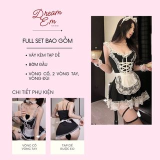 [Dream Em] Set váy ngủ Cosplay cô hầu gái phối ren kèm phụ kiện đáng yêu gợi cảm