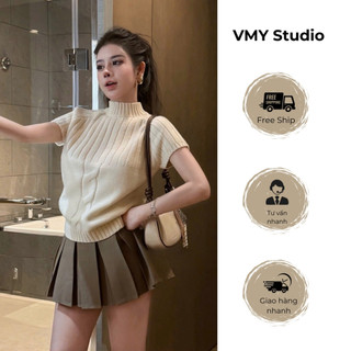 VMY Studio - Áo len cộc tay ngắn len thừng thêu ong xinh xắn, áo thun cộc len thừng thêu họa tiết trẻ trung