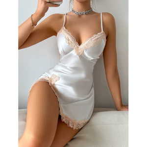 Đầm Mặc Nhà Satin Phối Ren Dáng Ôm Nhẹ Kiểu Dáng Sexy Phong Cách Pháp Hàng Cao Cấp Loại 1