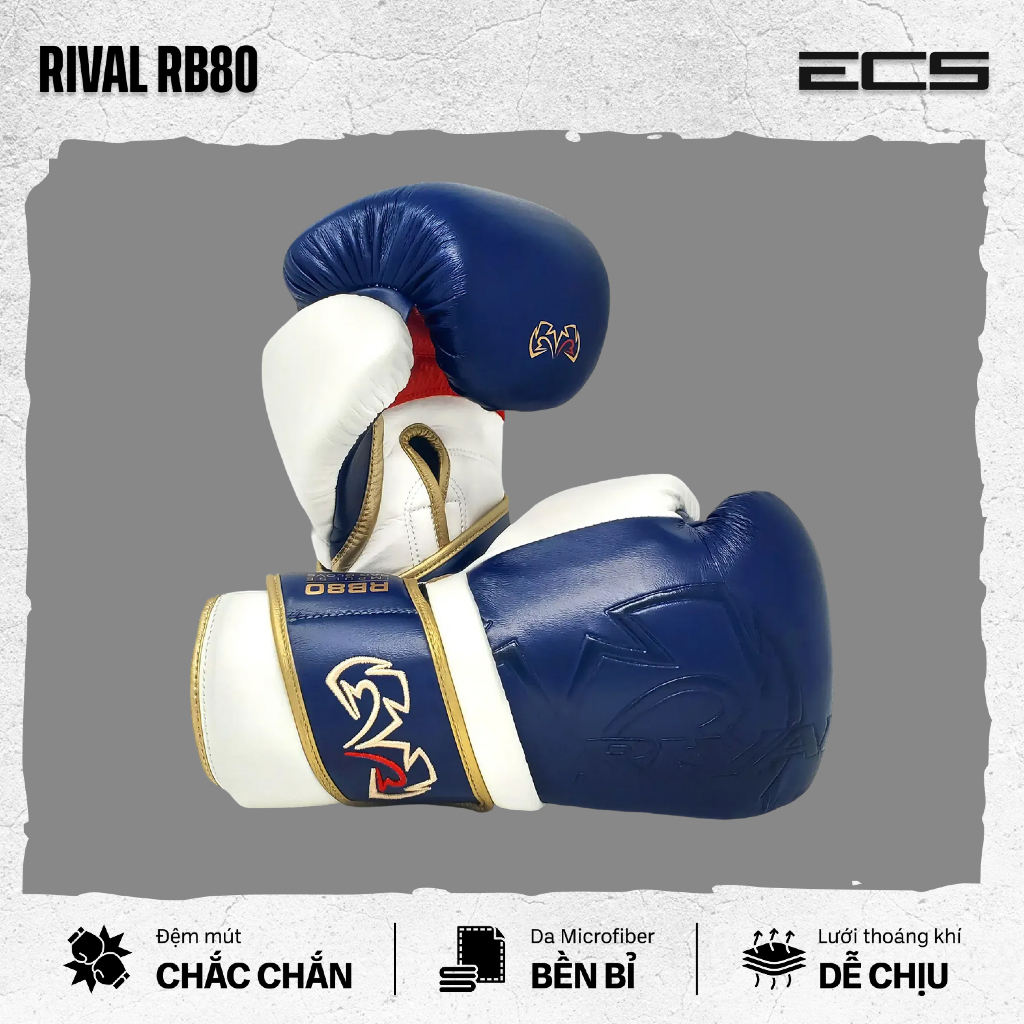 Găng tay boxing Rival RB80, Đệm mút dày dặn chắc chắn, Da microfiber bền bỉ, Lưới thoáng khí dễ chịu