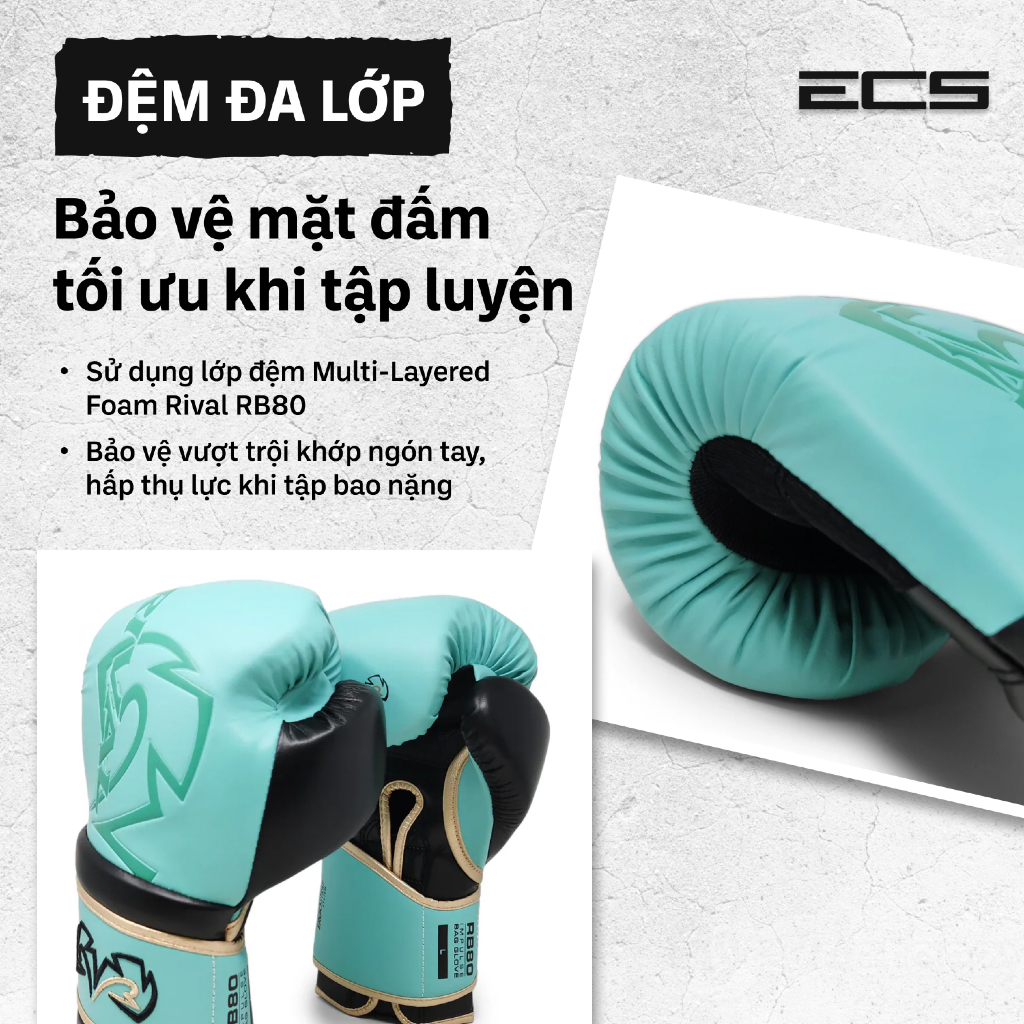 Găng tay boxing Rival RB80, Đệm mút dày dặn chắc chắn, Da microfiber bền bỉ, Lưới thoáng khí dễ chịu