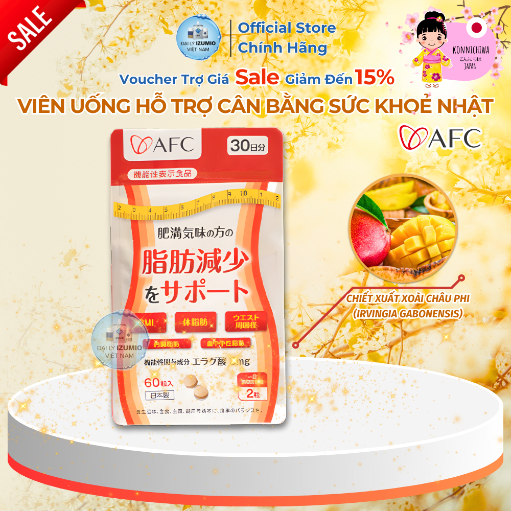 [Xuất Kèm VAT] Thực Phẩm Bảo Vệ Sức Khỏe AFC - Ellagic Acid - Hỗ Trợ Vòng Eo - Nhập Khẩu Chính Hãng Nhật Bản