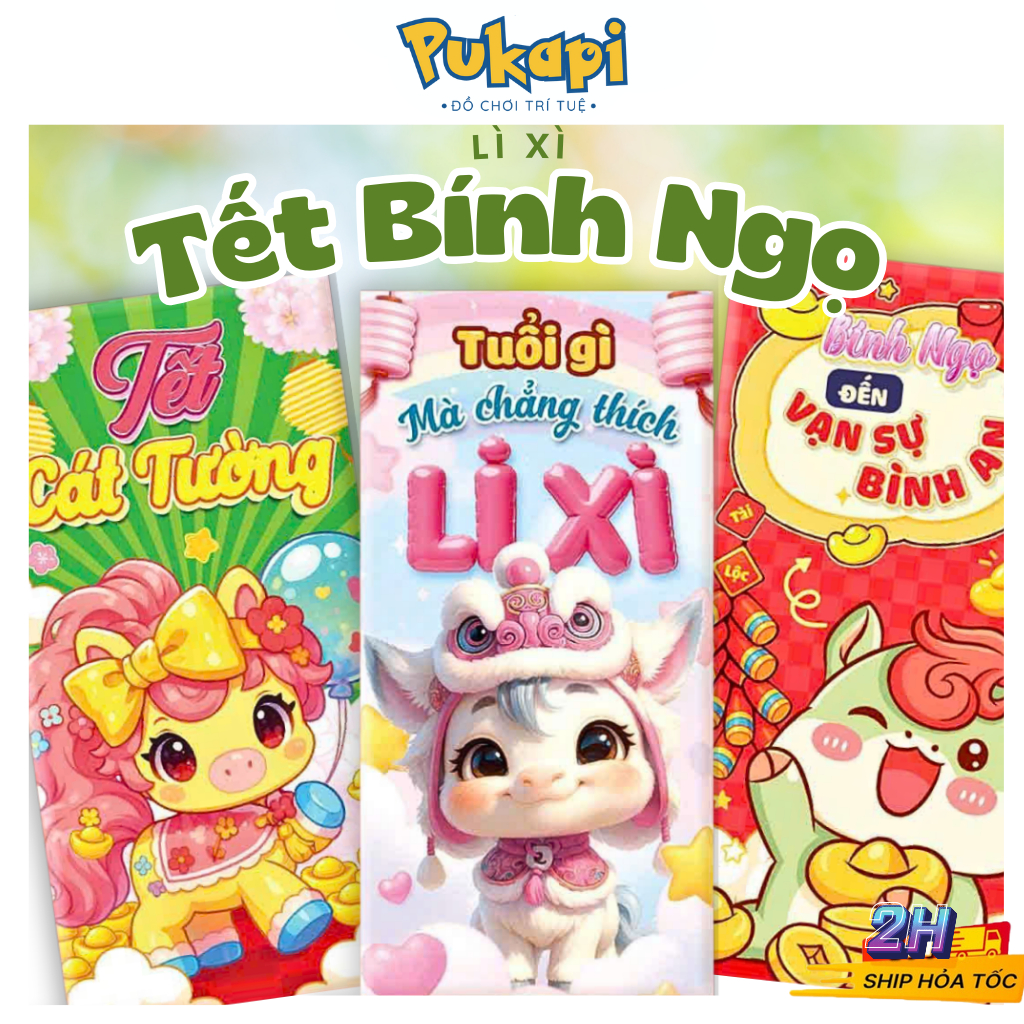 Lì Xì Tết Việt Nam Lì Xì Bính Ngọ Truyền Thống Hình Ngựa Chibi Dễ Thương Màu Sắc Tươi Sáng - Đồ Chơi Cho Bé PUKAPI
