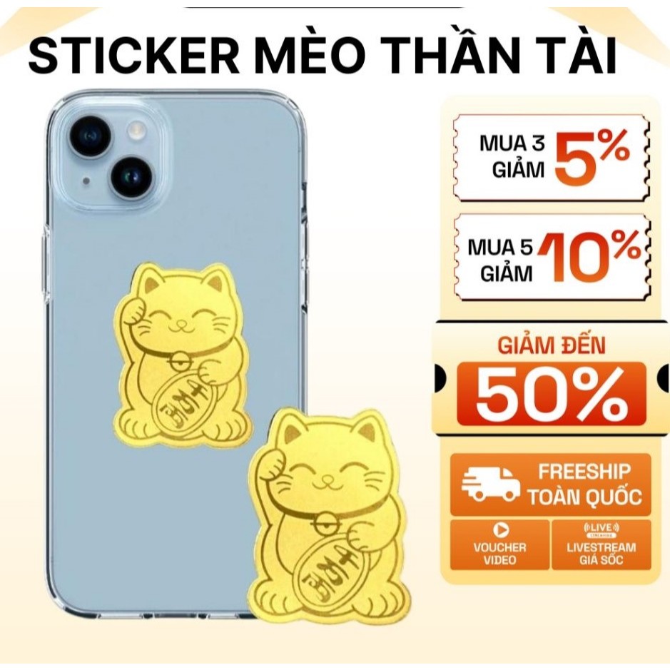 Sticker Mèo thần tài vật phẩm phong thủy, ý nghĩa chiêu tài lộc, may mắn, bình an và thịnh Vượng
