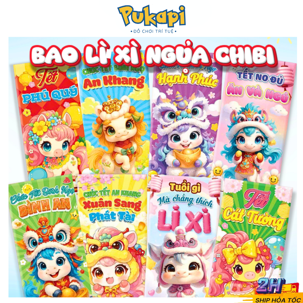 Combo 100 Bao Lì Xì Đỏ  Hình Ngựa Mã Đáo Thành Công -PUKAPI