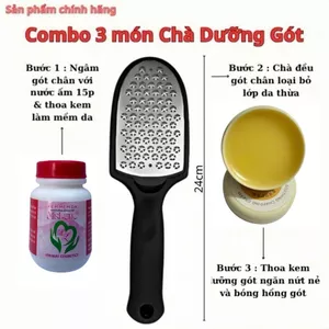 Combo 3 món chà gót chân 2in1 inox 304 đa năng - Dụng cụ chà gót 2 mặt, chà mịn và chà tẩy da chết chuyên dụng