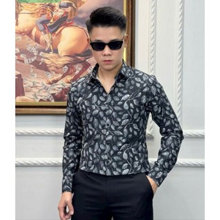 Áo sơ mi nam Luxury cao cấp lịch lãm hoạ tiết dài tay chất vải đũi hàn mã 1106