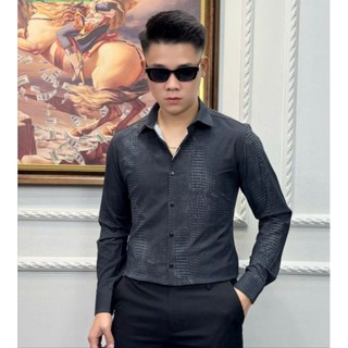 Áo sơ mi nam Luxury cao cấp dài tay hoạ tiết da cá sấu mã 7187