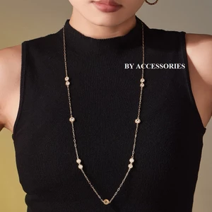 Dây chuyền nữ titan dáng dài xích phối đá tròn lấp lánh thanh lịch mạ vàng không gỉ WN2613 BY ACCESSORIES