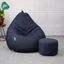 Ghế Lười Hạt Xốp Kèm Đôn Gác Chân 3II HOME Vỏ Bọc Ghế Vải Jean Xanh Navy Cao Cấp Bền Form Decor Đẹp