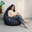 Ghế Lười Hạt Xốp Kèm Đôn Gác Chân 3II HOME Vỏ Bọc Ghế Vải Jean Xanh Navy Cao Cấp Bền Form Decor Đẹp