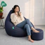 Ghế Lười Hạt Xốp Kèm Đôn Gác Chân 3II HOME Vỏ Bọc Ghế Vải Jean Xanh Navy Cao Cấp Bền Form Decor Đẹp