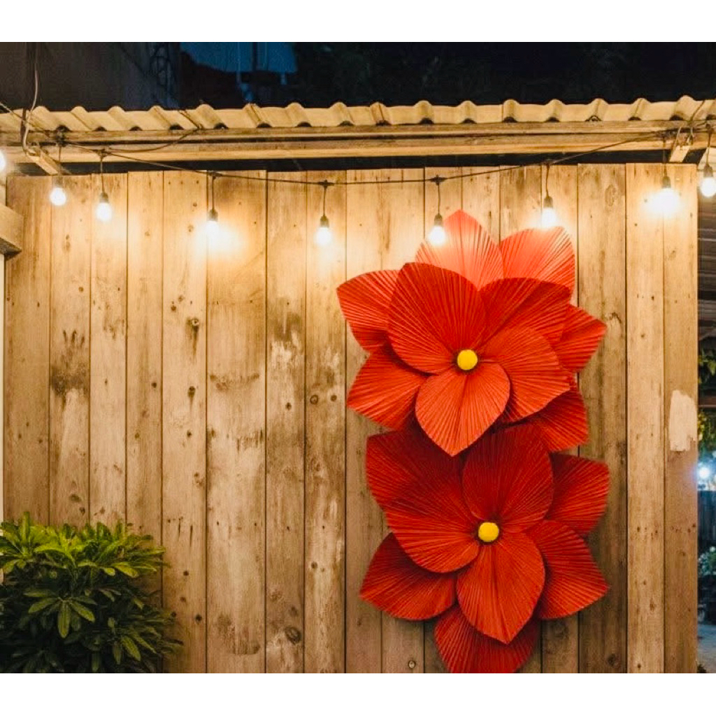 combo 5 lá cọ màu đỏ tươi khách trang trí decor
