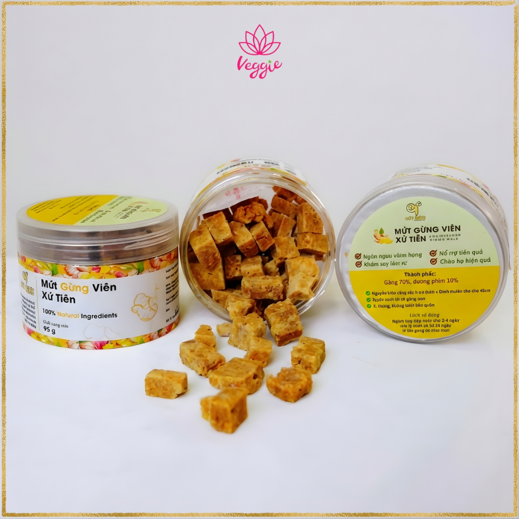 Mứt gừng viên xứ Tiên QNa Farm 85g - Giòn Rụm, Cay Ấm, Ít Đường.