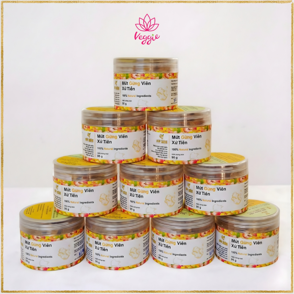 Mứt gừng viên xứ Tiên QNa Farm 85g - Giòn Rụm, Cay Ấm, Ít Đường.