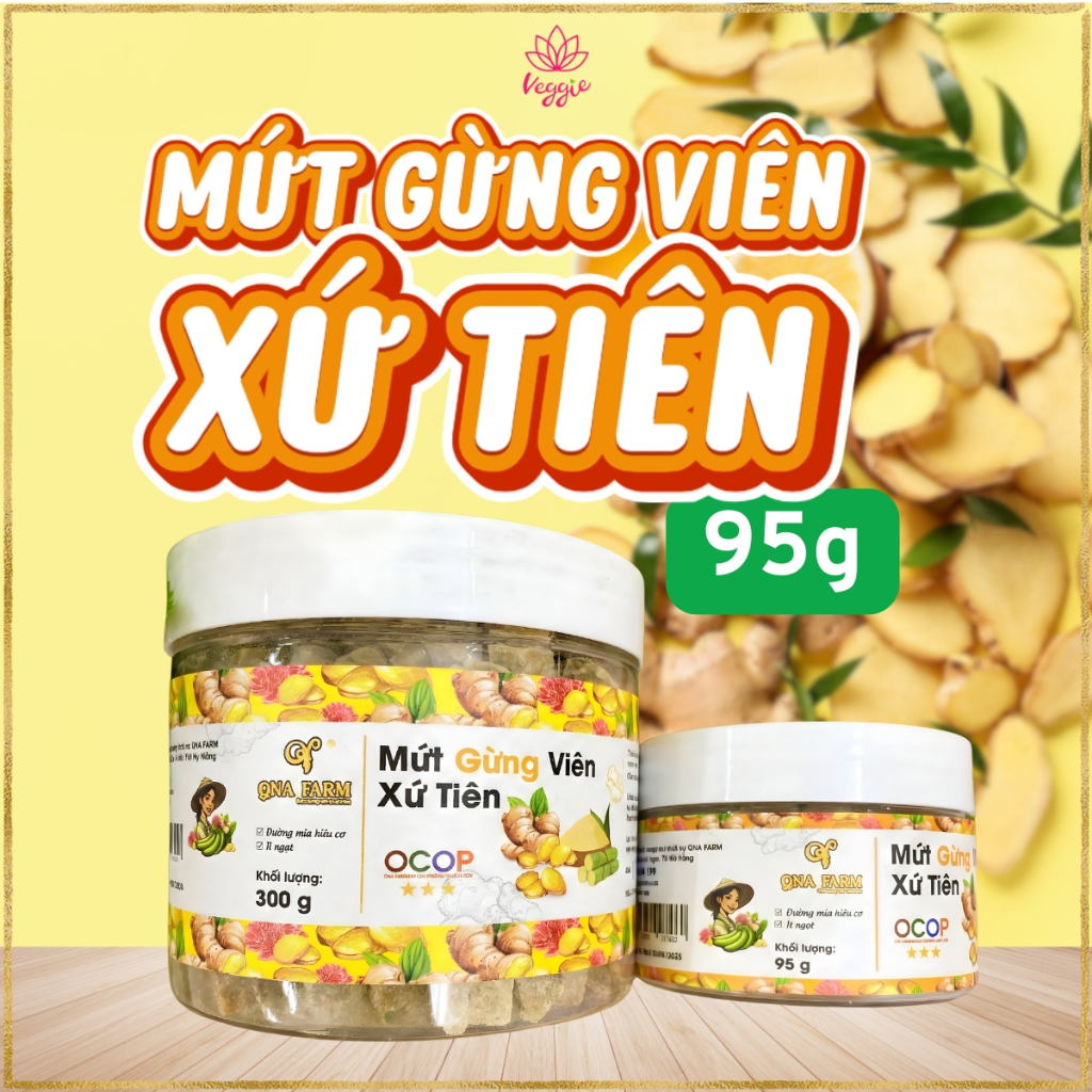 Mứt gừng viên xứ Tiên QNa Farm 85g - Giòn Rụm, Cay Ấm, Ít Đường.