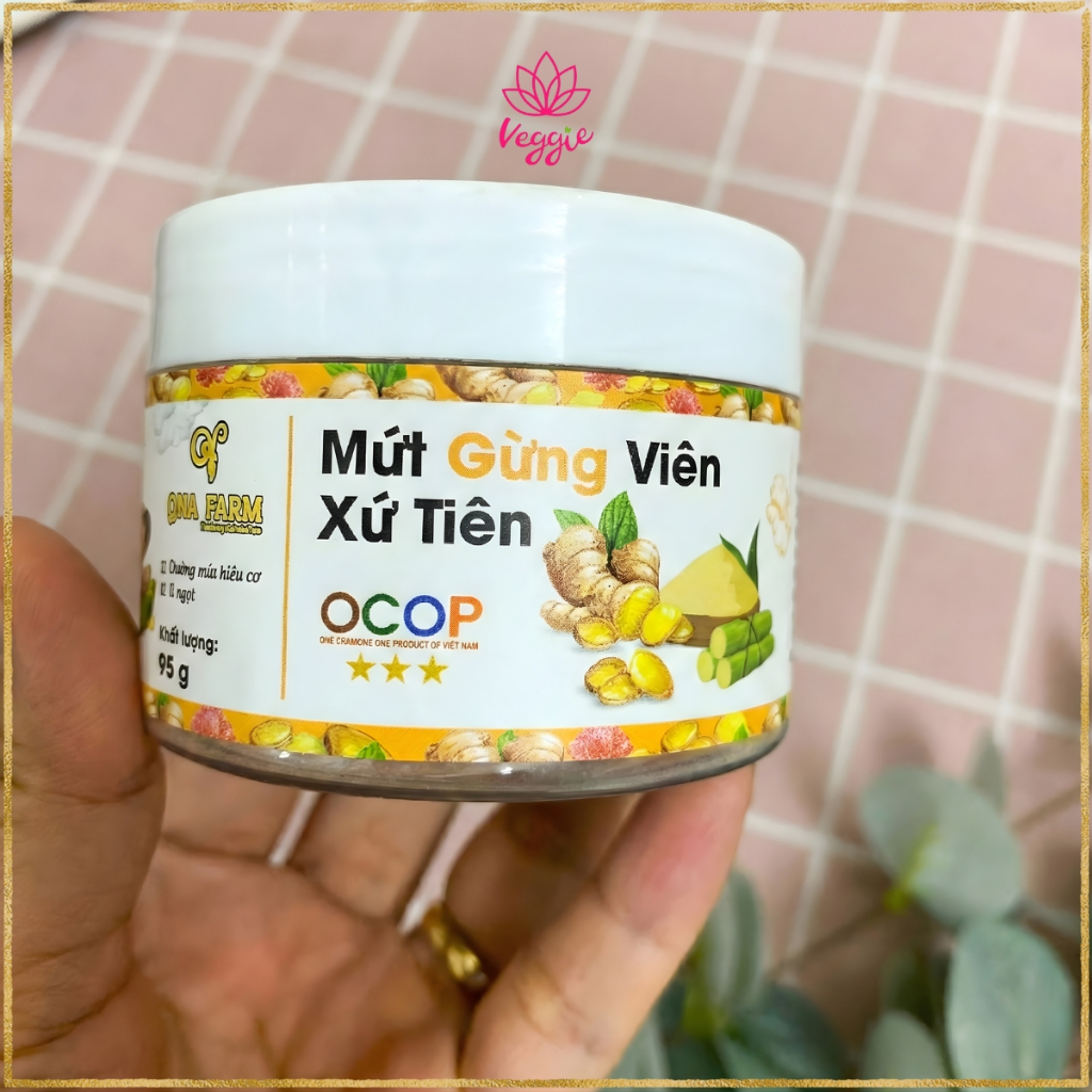 Mứt gừng viên xứ Tiên QNa Farm 85g - Giòn Rụm, Cay Ấm, Ít Đường.